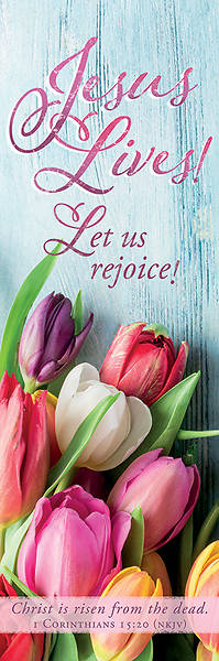 Picture of Jesus Lives! Let Us Rejoice! Easter Tulips 2' x 6' Fabric Banner