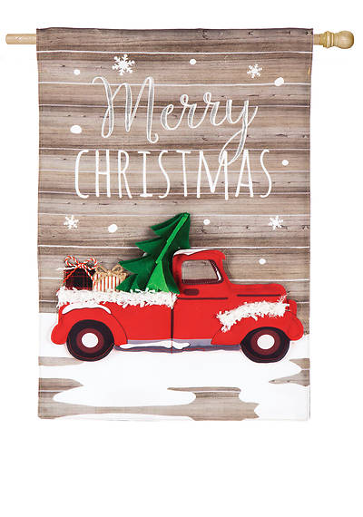 Picture of Vintage Christmas Truck House Linen Flag