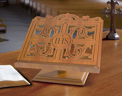 Picture of IHS Carved Wood Bible/Missal Stand - Oak Finish