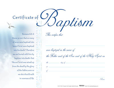 Picture of White Clouds Flat Baptism Certificate