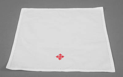 Picture of Cambric Linen Bread Plate Napkin with Red Cross and Vine