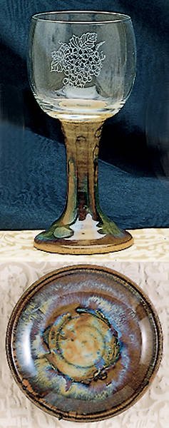 Picture of Earthenware and Etched Glass Chalice and Paten Set