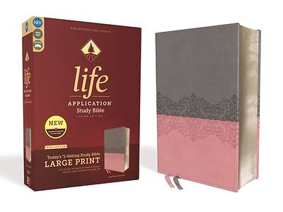 Picture of NIV Life Application Study Bible, Third Edition, Large Print, Leathersoft, Gray/Pink, Red Letter Edition
