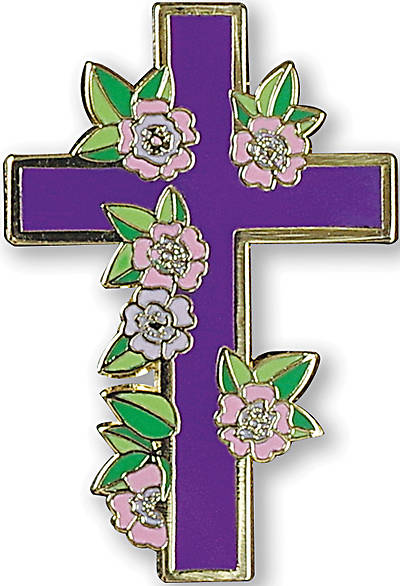 Picture of Floral Cross Hard Enamel Pin