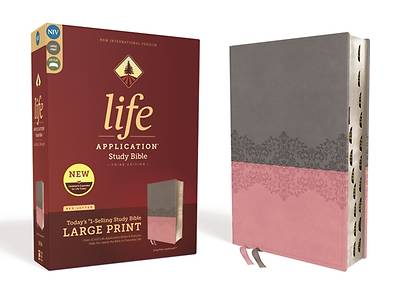 Picture of NIV Life Application Study Bible, Third Edition, Large Print, Leathersoft, Gray/Pink, Indexed, Red Letter Edition