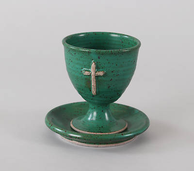 Picture of Earthenware Small Chalice and Paten Set with Cross, Teal