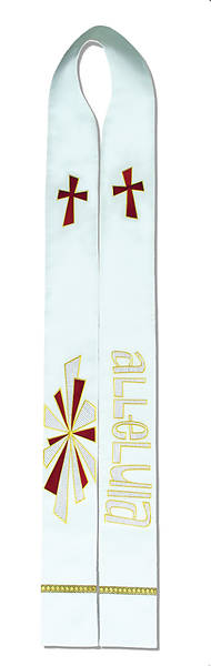 Alleluia White Cathedral Stole with Embroidery RED