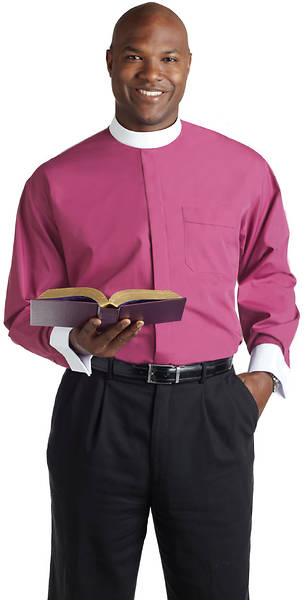 Picture of Murphy Men's Long Sleeve Banded Collar Clergy Shirt- Fuchsia with White French Cuffs