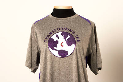 Picture of UMC Transforming the World Tee with Cross and Flame Heather Grey/Purple - Small