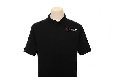 Picture of UMC Clergy Cross and Flame Polo With Pocket Black - X-Large