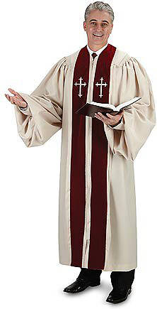 Picture of Murphy Ivory & Burgundy Pulpit Robe with Embroidered Ivory Crosses