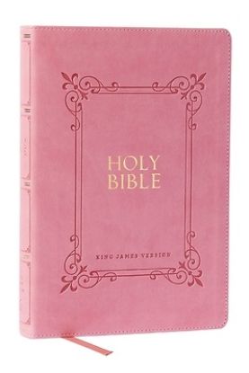 Picture of KJV Holy Bible Large Print Center-Column Reference Bible, Pink Leathersoft, 53,000 Cross References, Red Letter, Thumb Indexed, Comfort Print
