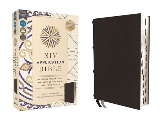 Picture of NIV Application Bible, Genuine Leather, Calfskin, Black, Red Letter, Thumb Indexed, Comfort Print
