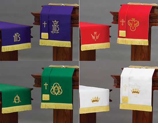 Picture of Embroidered Reversible Six-Piece Parament Set  3pc Red/White + 3pc Purple/Green
