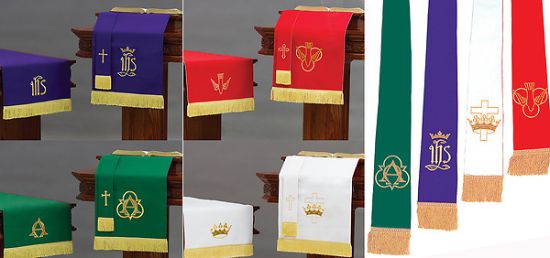 Picture of Embroidered Reversible XL Eight -Piece Parament Set  3pc Red/White + 3pc Purple/Green + 2 Stole
