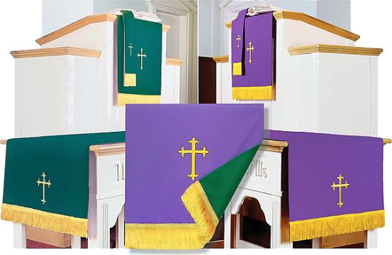 Picture of Embroidered Reversible Purple/Green Three-Piece Parament Set