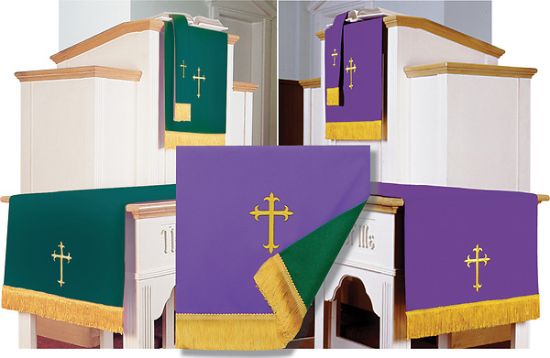 Picture of Embroidered Reversible Purple/Green Three-Piece Parament Set
