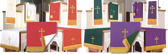 Picture of Embroidered Eight-Piece Parament Set  3pc Red/White + 3pc Purple/Green + 2 Stole
