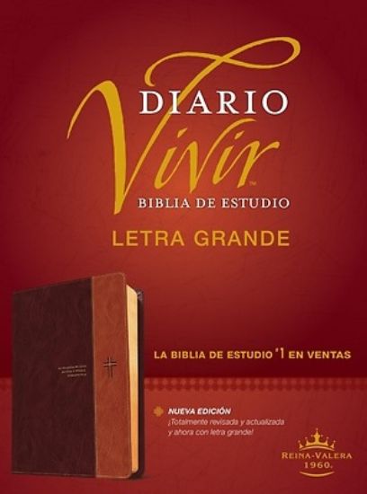 Picture of Biblia de Estudio del Diario Vivir Rvr60, Letra Grande (Letra Roja, Sentipiel, Café/Café Claro)