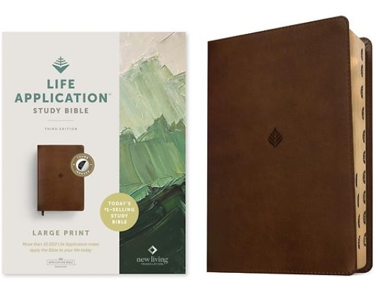 Picture of NLT Life Application Study Bible, Third Edition, Large Print (Leatherlike, Rustic Brown Leaf, Indexed, Red Letter)