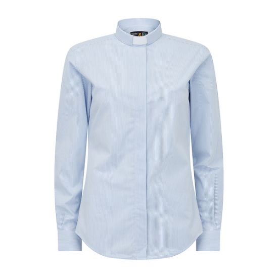Picture of Fair Trade Women's Cotton Blue/White Stripes Long Sleeve Tab Collar Clergy Shirt 12