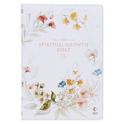 Picture of The Spiritual Growth Bible, Study Bible, NLT - New Living Translation Holy Bible, Faux Leather, White Printed Floral