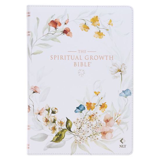 Picture of The Spiritual Growth Bible, Study Bible, NLT - New Living Translation Holy Bible, Faux Leather, White Printed Floral