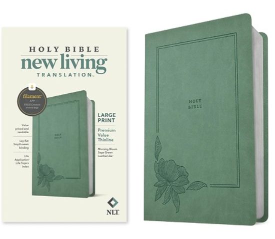 Picture of NLT Large Print Premium Value Thinline Bible, Filament Enabled (Leatherlike, Morning Bloom Sage Green)