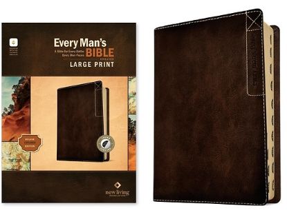 Picture of NLT Every Man's Bible, Large Print, Filament Enabled, Deluxe Explorer Edition (Leatherlike, Rustic Brown, Indexed, Red Letter)