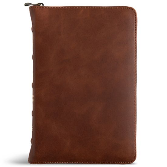 Picture of CSB Personal Size Bible, Holman Handcrafted Collection, Zipper Closure, Marbled Tan Premium Calfskin