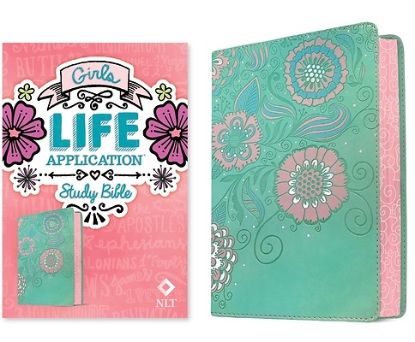 Picture of NLT Girls Life Application Study Bible (Leatherlike, Teal/Pink Flowers)