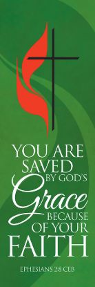 Picture of Cross and Flame Saved By Grace 18" x 5' Banner