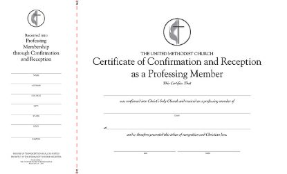 Picture of United Methodist Confirmation and Reception as a Professing Member Flat Certificate (Pkg of 26)
