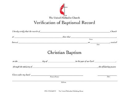 Picture of United Methodist Verification of Baptismal Record Download