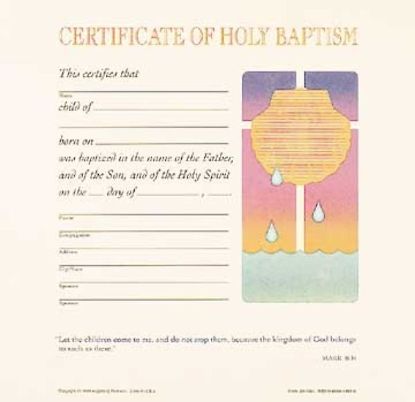 Picture of Contemporary Full-Color Child Baptism Flat Certificate with Seashell and Cross (Package of 12)