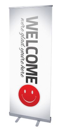 Picture of Pinstripe Welcome RollUp Banner with Stand