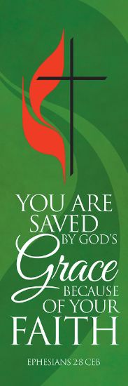 Picture of Cross and Flame Saved By Grace 2' x 6' Banner