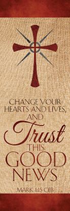 Picture of Lenten Array 18 Inch x 5 Feet Banner - Mark 1:15 CEB